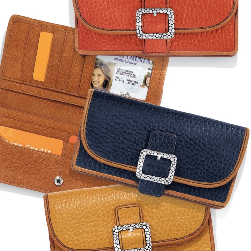 Brighton Pebble Large Leather Wallet Navy/Tan